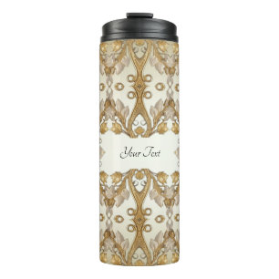 White Flowers Decorative Gold Thermal Tumbler