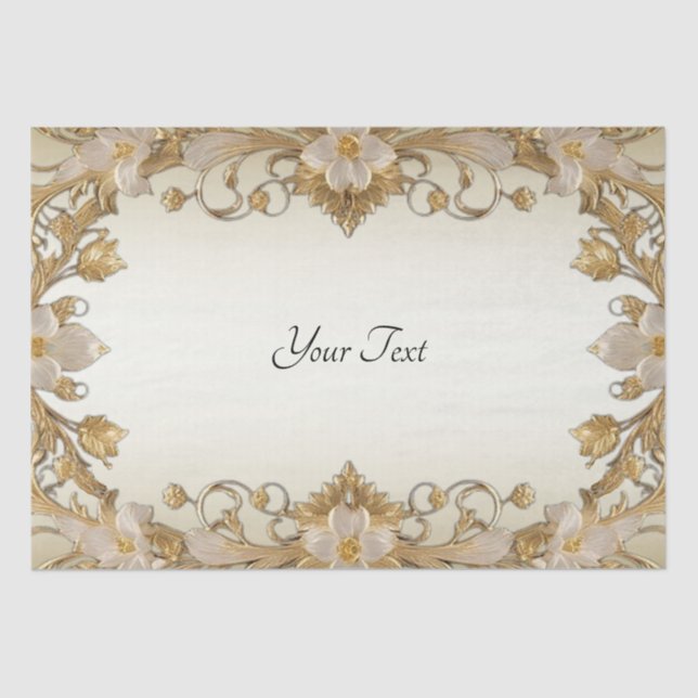 White Flowers Decorative Gold Tissue Paper (Front)