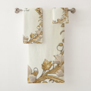White Flowers Decorative Gold Towel Set
