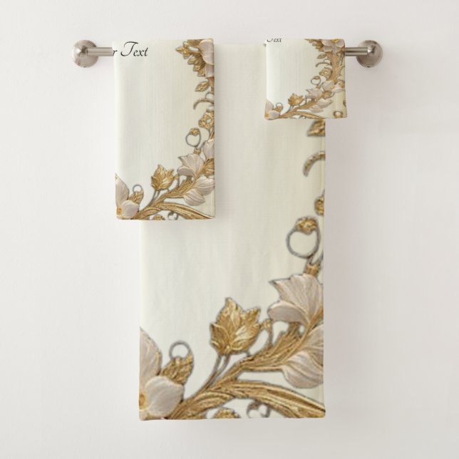 White Flowers Decorative Gold Towel Set (Insitu)