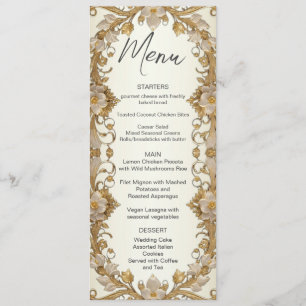 White Flowers Decorative Gold Wedding Menu
