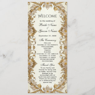 White Flowers Decorative Gold Wedding program Programme