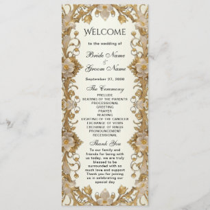 White Flowers Decorative Gold Wedding program Programme