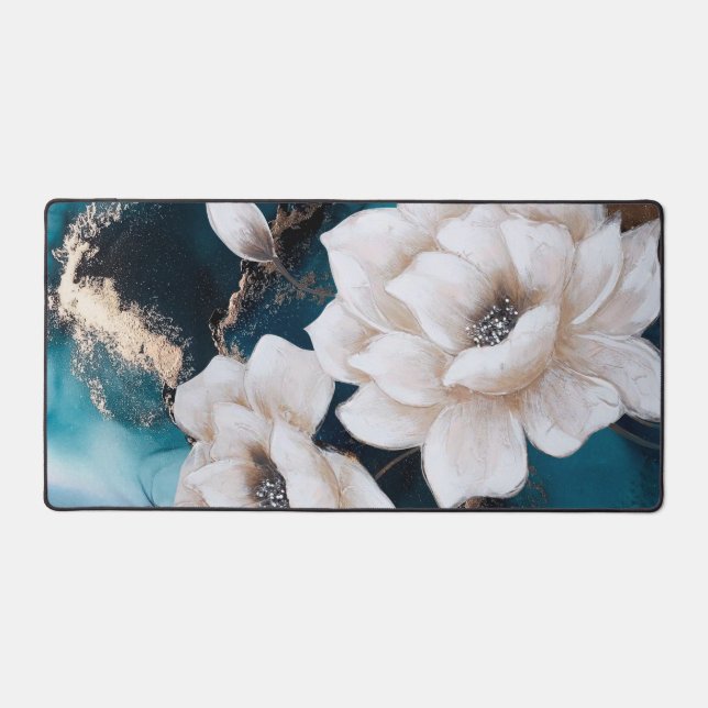 White Flowers Desk Mat (Front)