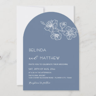 White Flowers Dusty Blue Casual Wedding Invitation