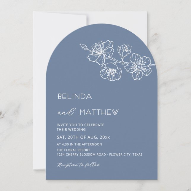  White Flowers Dusty Blue Casual Wedding Invitation (Front)