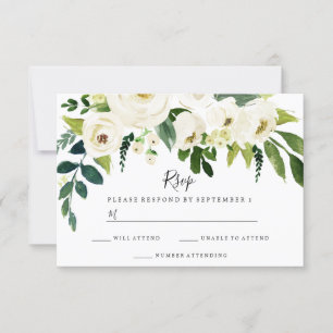 White Flowers Elegant All occasions Wedding RSVP Card