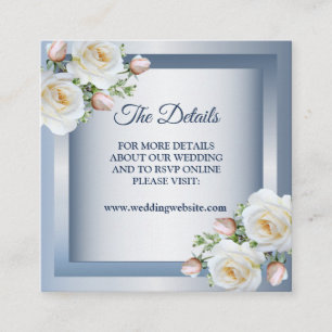 White Flowers Elegant Blue Gray Detail Enclosure Card