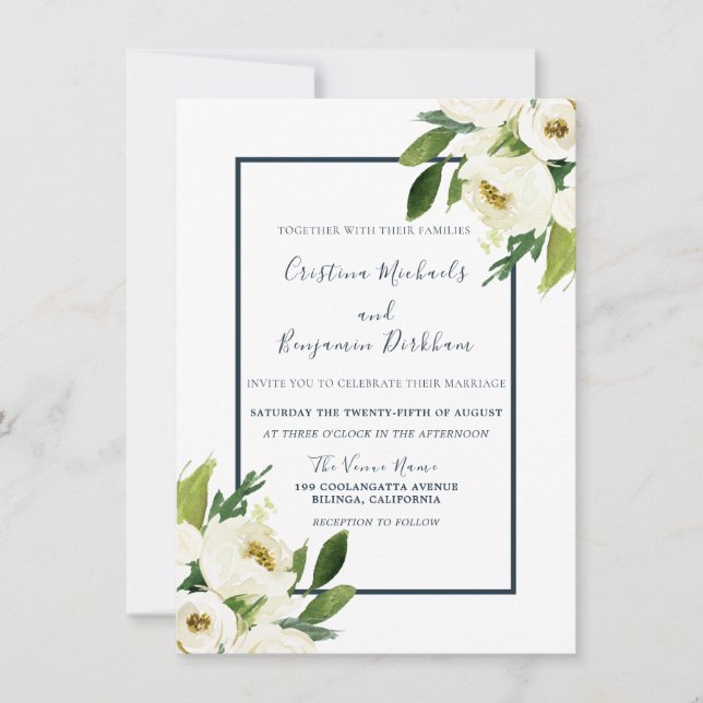 White Flowers Elegant Modern All Seasons Wedding Invitation (Front)