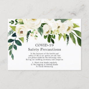 White Flowers Elegant Wedding COVID-19 Safety Enclosure Card