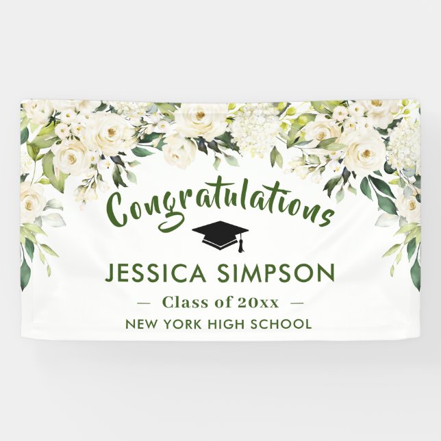 White Flowers Eucalyptus Graduation Class of 2024  Banner (Horizontal)