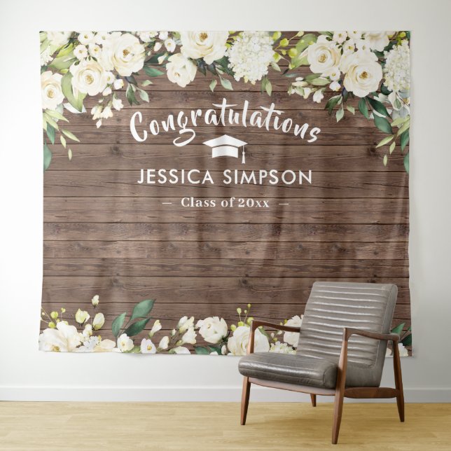 White Flowers Eucalyptus Photo Grad Backdrop Tapestry (In Situ (Horizontal))