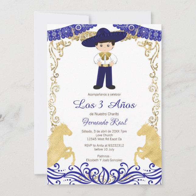 White Flowers Fiesta Invitaciones Tres Anos   Invitation (Front)