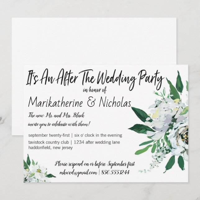 White Flowers For All Seasons After Wedding Party Invitation (Front/Back)