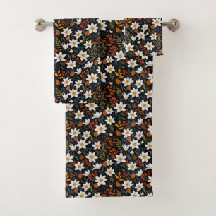 White Flowers for Fall Bath Towel Set