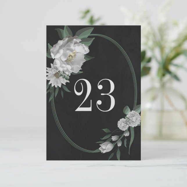white flowers geometric black table number (Standing Front)