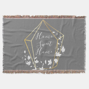 White Flowers & Geometric Prism Modern Throw Blanket