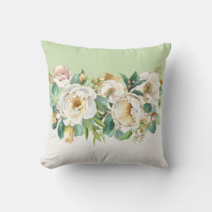 White flowers gold accents cushion