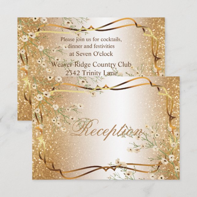 White Flowers & Gold Glitter - Reception Invitation (Front/Back)