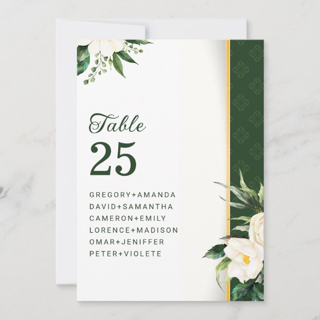 White Flowers Gold Stripe Table No Invitation (Front)