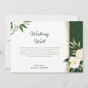 White Flowers Gold Stripe Wishing Well Invitation