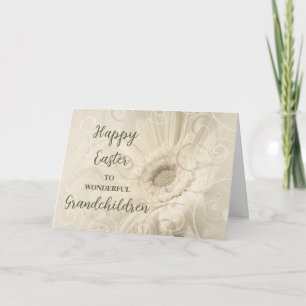 White Flowers Grandchildren Happy Easter Holiday Card