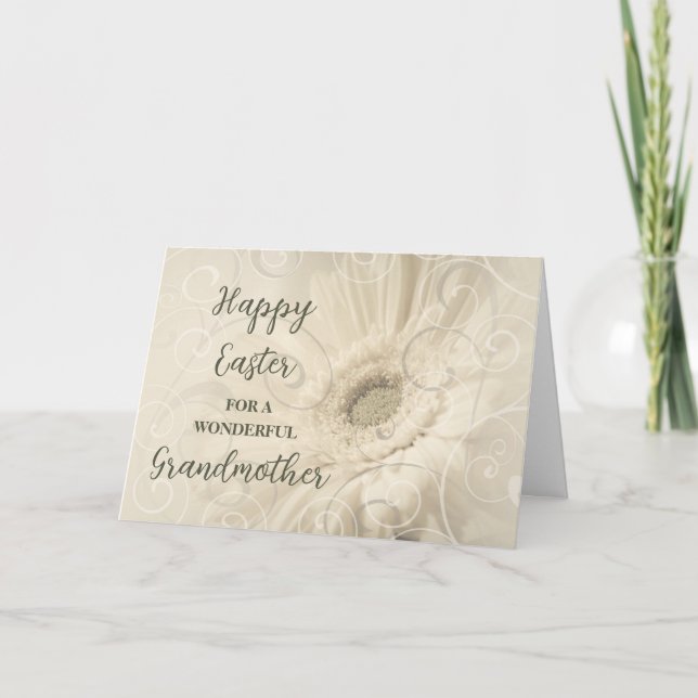 White Flowers Grandmother Happy Easter Holiday Card (Front)