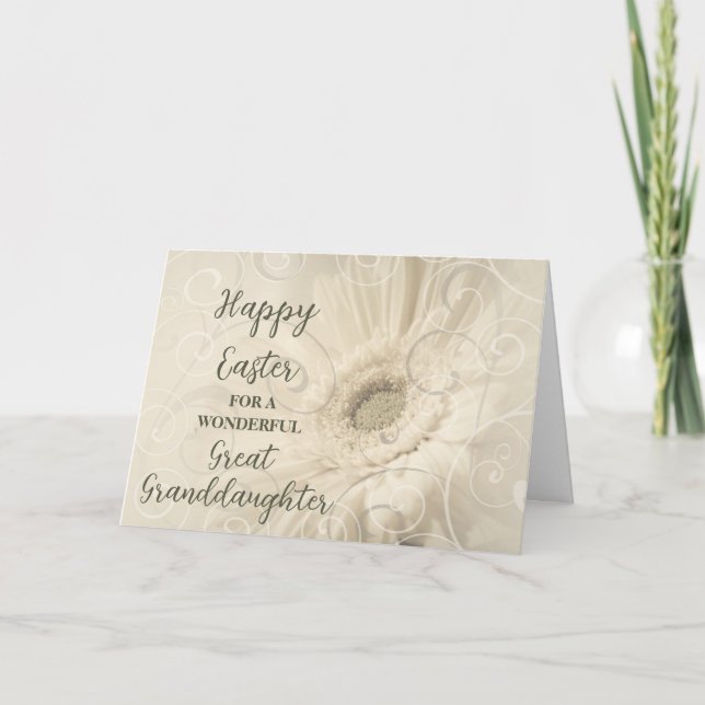White Flowers Great Granddaughter Happy Easter Holiday Card (Front)