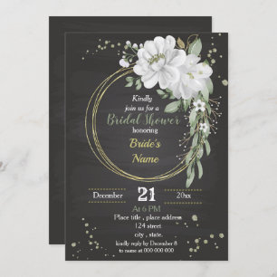 white flowers & green leaves wreath bridal shower invitation