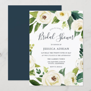 White Flowers Green Wreath Bridal Shower Invite