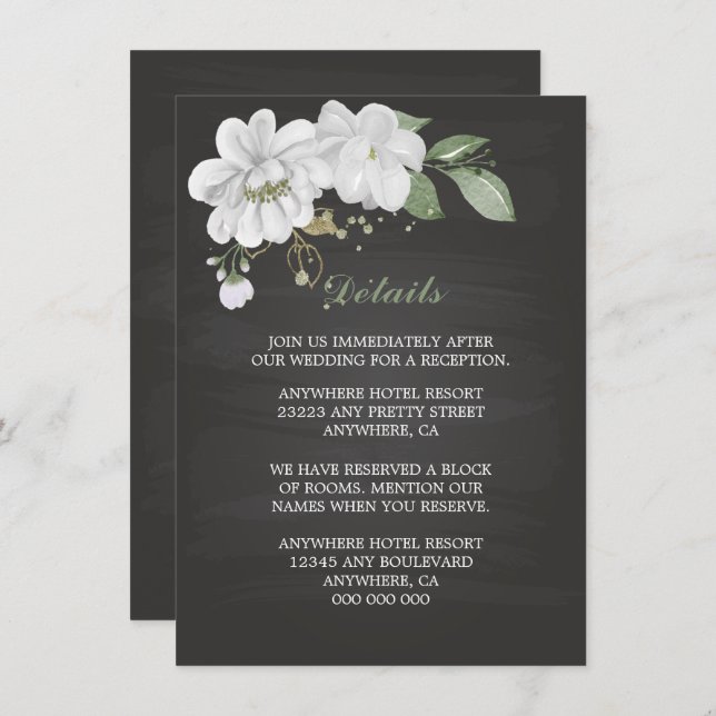 white flowers greenery black details  enclosure card (Front/Back)