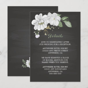 white flowers greenery black details enclosure card