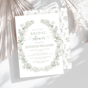 White flowers greenery Bridal Shower Invitation