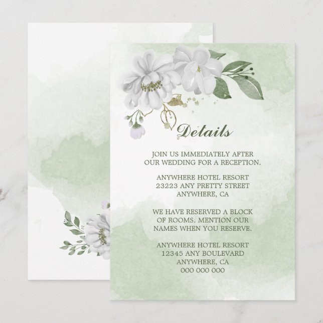 white flowers greenery details enclosure card (Front/Back)