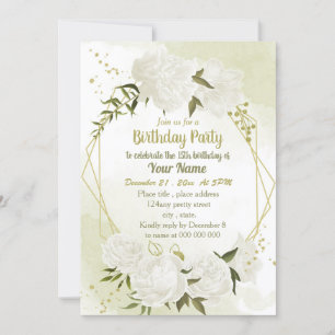 white flowers greenery geometric birthday party invitation