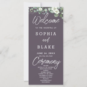 White Flowers Greenery Grey Wedding Program