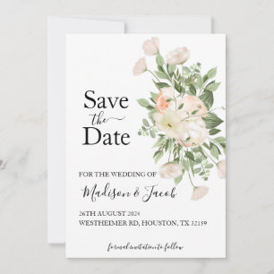 White Flowers Greenery Succulent Save the Date Invitation