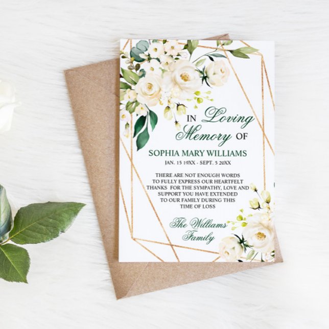 White Flowers & Greenery Sympathy Memory Thank You Card (Creator Uploaded)