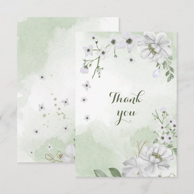 white flowers greenery thank you card (Front/Back)