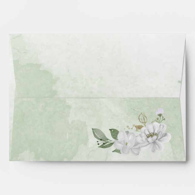 white flowers greenery wedding envelope (Back (Top Flap))