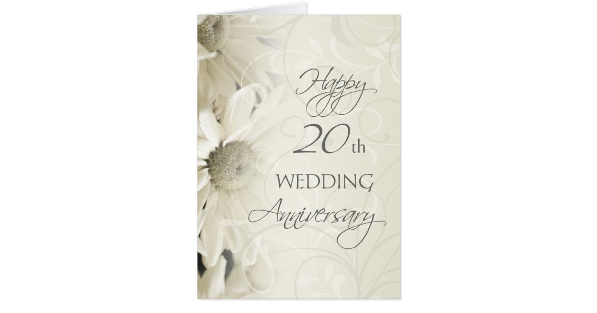 White Flowers Happy 20th Wedding Anniversary Card Zazzle 