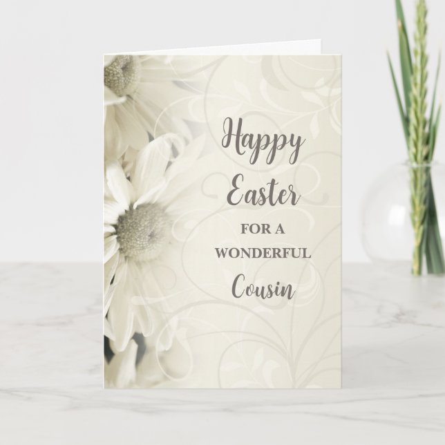 White Flowers Happy Easter Cousin Holiday Card (Front)