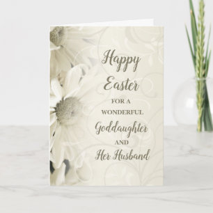White Flowers Happy Easter Goddaughter & Husband Holiday Card