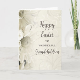 White Flowers Happy Easter Grandchildren Holiday Card