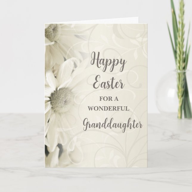 White Flowers Happy Easter Granddaughter Holiday Card (Front)