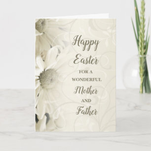 White Flowers Happy Easter Mother and Father Holiday Card