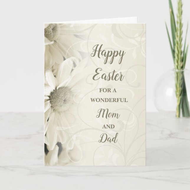 White Flowers Happy Easter Mum and Dad Holiday Card (Front)
