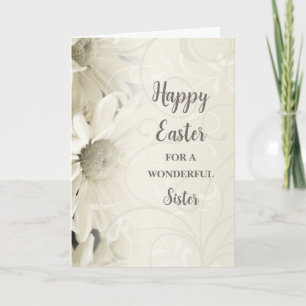 White Flowers Happy Easter Sister Holiday Card