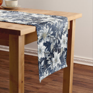 White Flowers & Holly Berries Short Table Runner