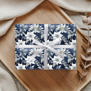 White Flowers & Holly Berries Wrapping Paper